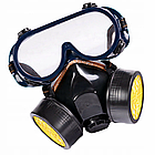 Промислова захисна маска з подвійним респіратором та окулярами / Будівельна маска повнолицева / Маска від пилу, фото 3