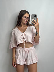 Піжама жіноча ТОП+ШОРТИ трикотаж бамбук РОЖЕВИЙ 234/24