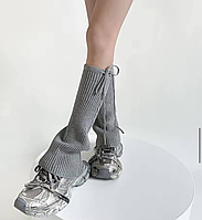 Гетры женские с шнурком средней длины теплые для ног серые