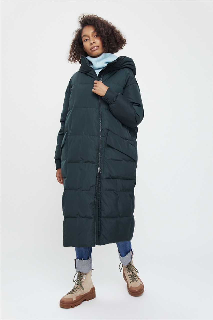 Довгий жіночий пуховик oversize Finn Flare W20-12004-524 зелений S, фото 1