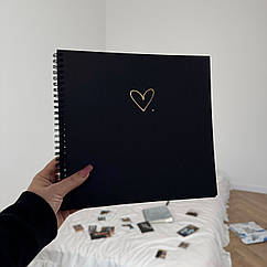 Альбом DIY з чорними сторінками серце + 18 фото | Альбом для фото чорний 40 сторінок | Чорний фотоальбом