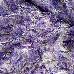 Тканина органза Кристал 150 см напівпрозора легка 60 г/м2 принт Бузкові квіти