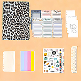 Блокнот-планер для грошей формат А6, планер бюджету та зберігання фінансів, органайзер леопардовий з синім відтінком, фото 8