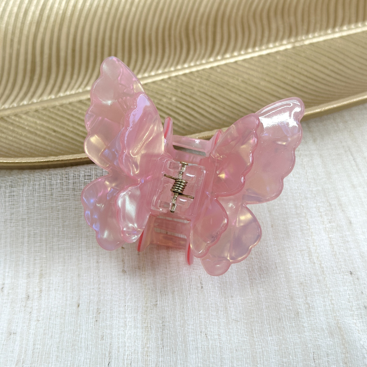 Заколка краб Метелик для волосся об'ємний рожевий 67х63 мм, фото 1