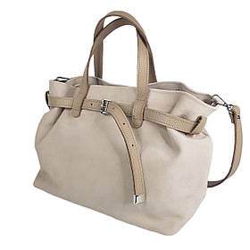 Сумка жіноча "Хлоя" натуральна шкіра,бежева (слонова кістка) флотар/замша