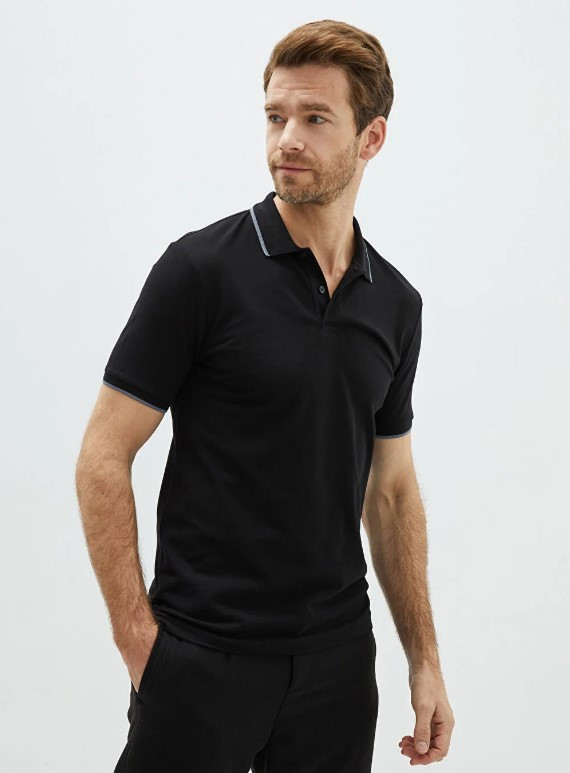 Чорне чоловіче поло LC Waikiki/Лс Вайкікі з сірою смужкою. фірмова Туреччина