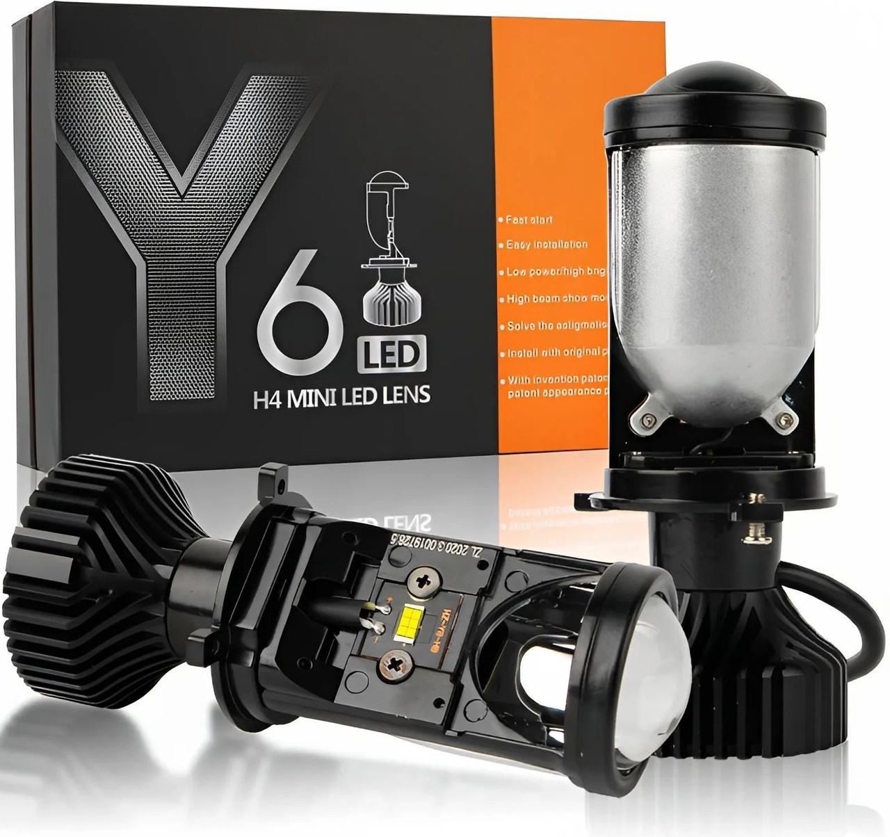 LED-лампи автомобільні Y6 H4 90W 5000K з лінзами, фото 1