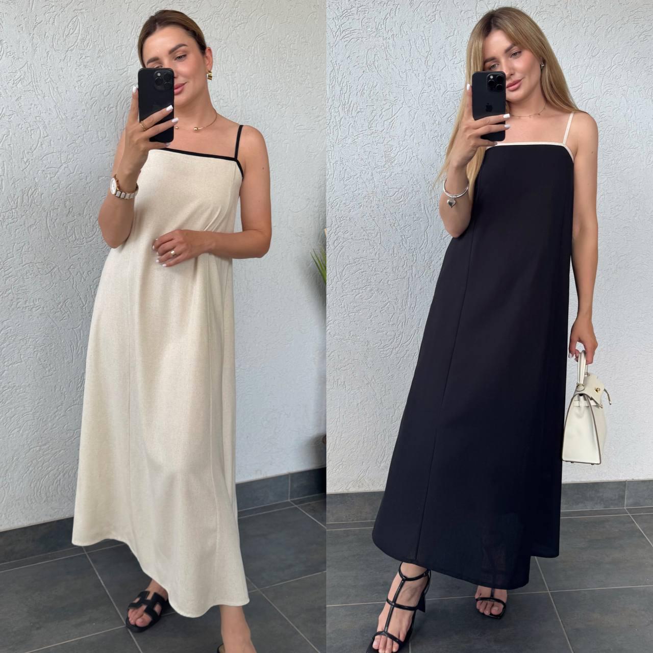 Сарафан жіночий ЛІТНІЙ ЛЬОН ЧОРНИЙ/БЕЖЕВИЙ р.42-52 HARISMA 508, фото 1