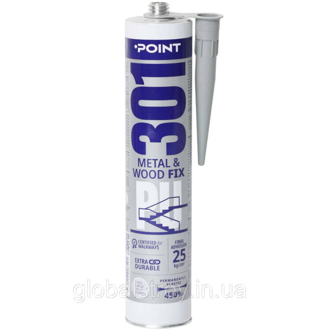 Клей поліуретановий для сходів та металу Point 301 PU METAL&WOOD FIX туба 300 мл, фото 1