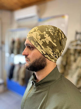 Шапка літня з підворотом рібана бавовна 95% піксель, фото 1