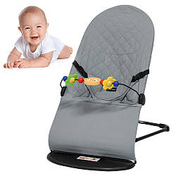 Дитячий шезлонг-гойдалка з іграшкою (89х58х39см), Сірий / Крісло гойдалка для новонароджених / Заколисуючий центр