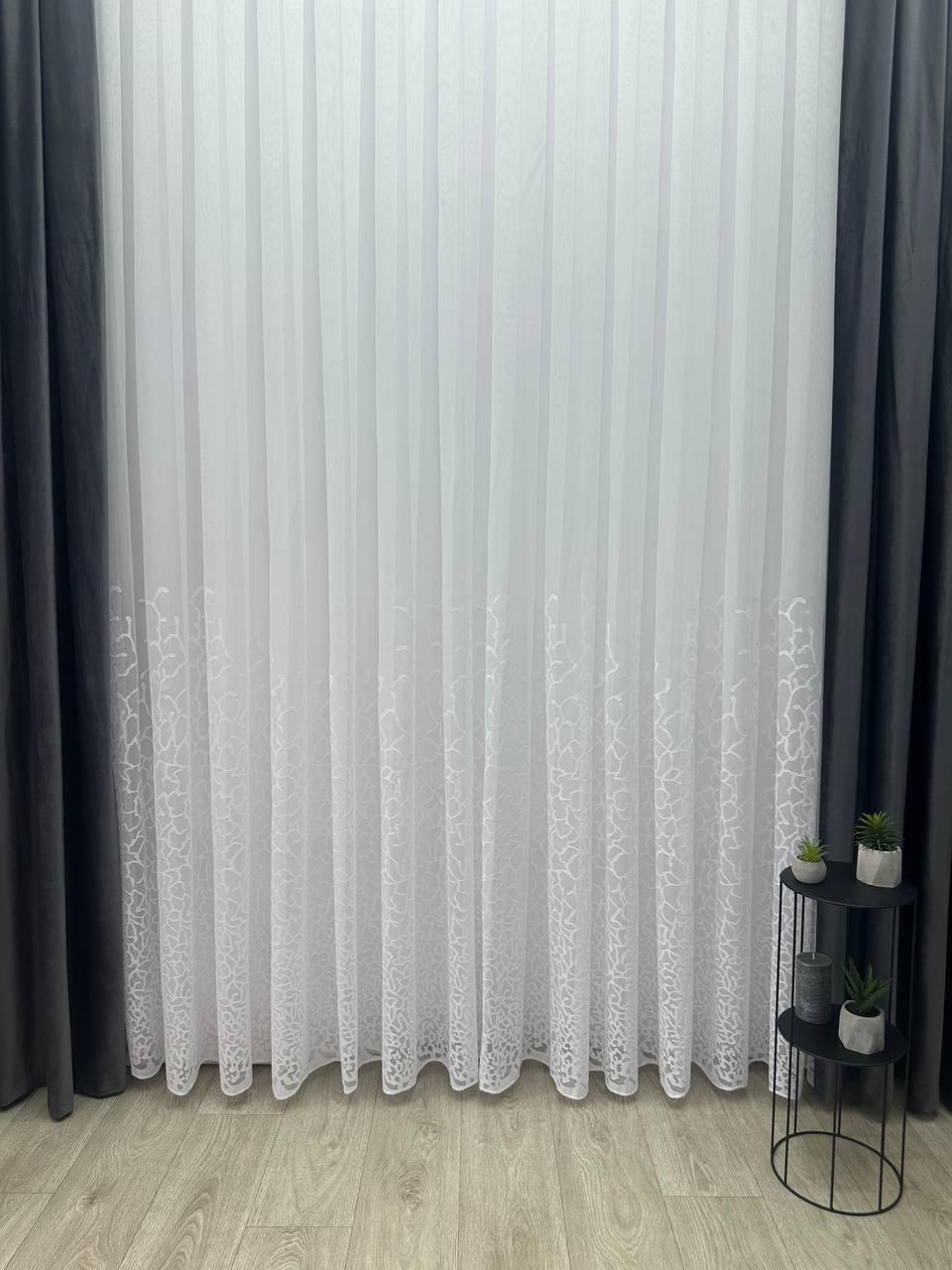 Тюль на бамбуковій основі з красивою вишивкою. Колір: білий, фото 1