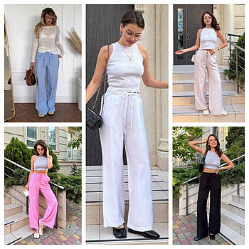 Жіночі трендові брюки палацо з льону (Норма і батал)