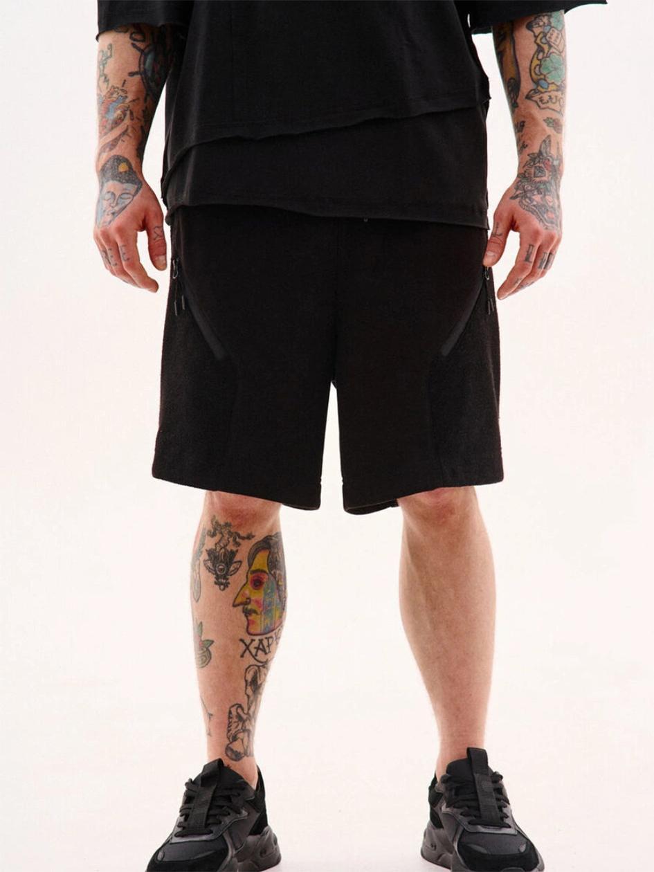 Шорти з кишенями на блискавках "Данфу", чорного кольору, від бренду ТУР, фото 1