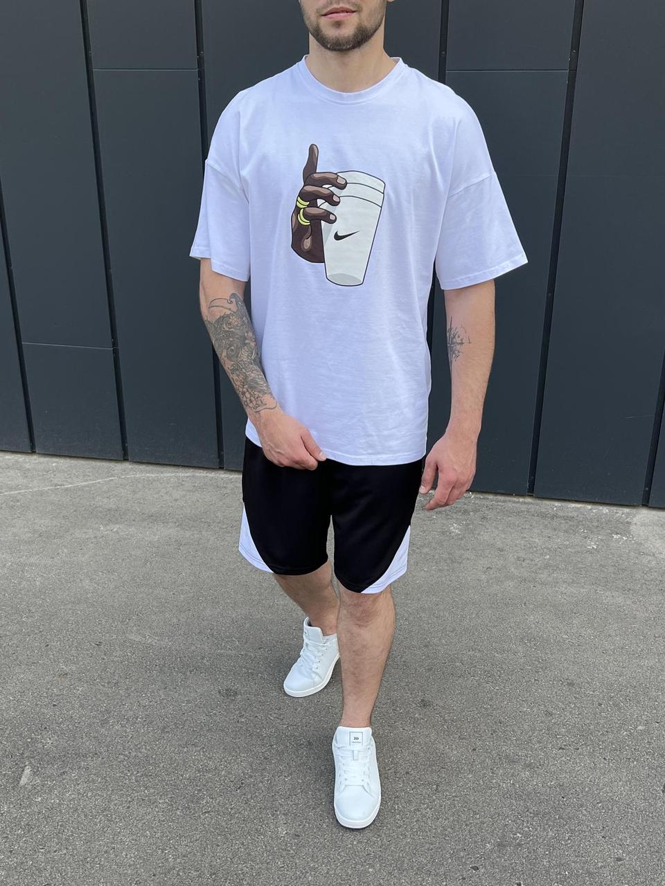 Футболка чоловіча біла принт кава розмір, фото 1