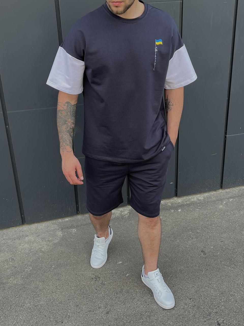 Літній чоловічий комплект футболка та шорти графіт модель Ukraine S, M, L, XL, фото 1