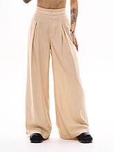 Широкі жіночі штани з льону та вишивкою Кадзуки бежевий XS, S, M, L