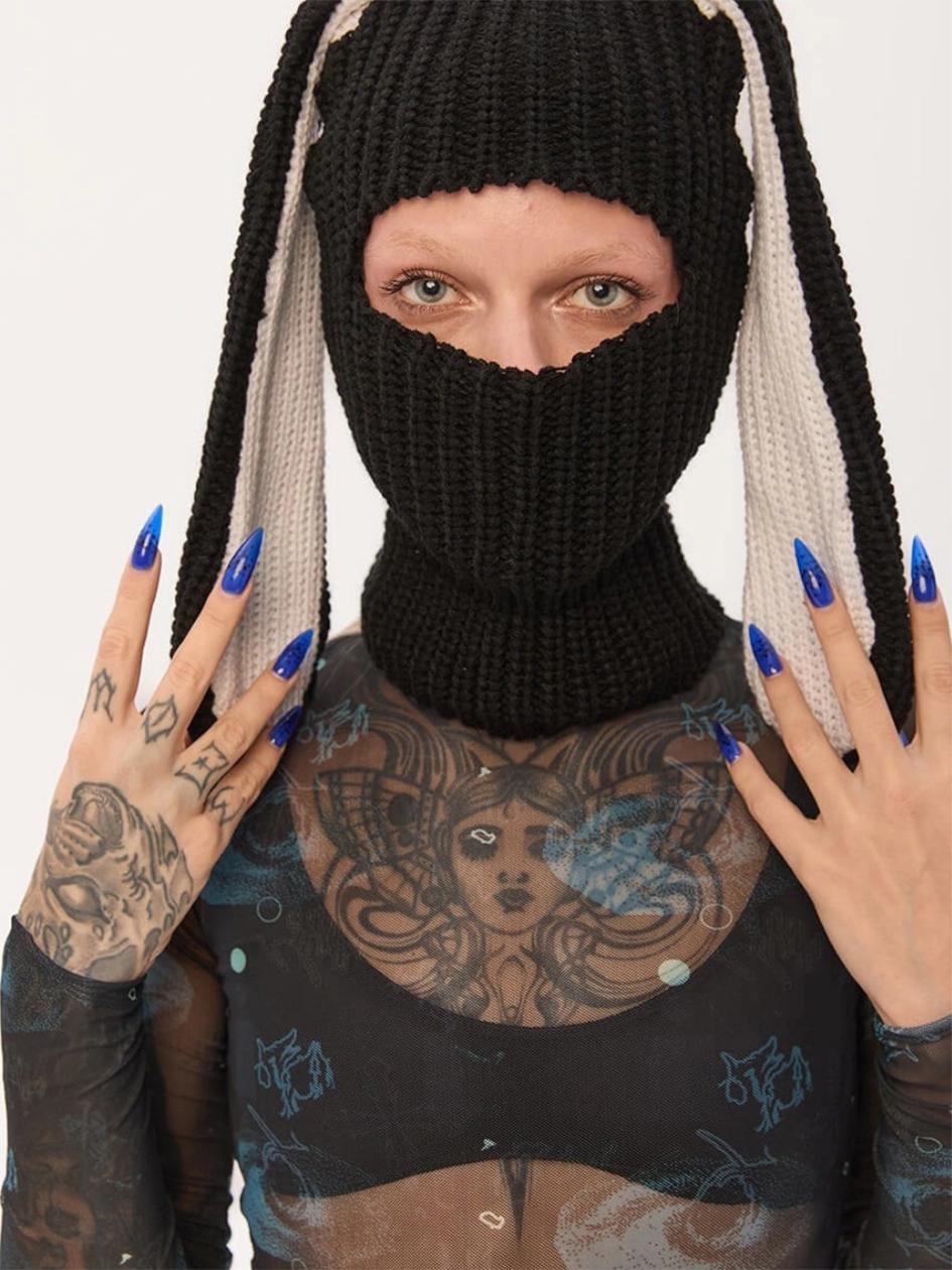 В'язана балаклава з вушками Бані чорний, фото 1