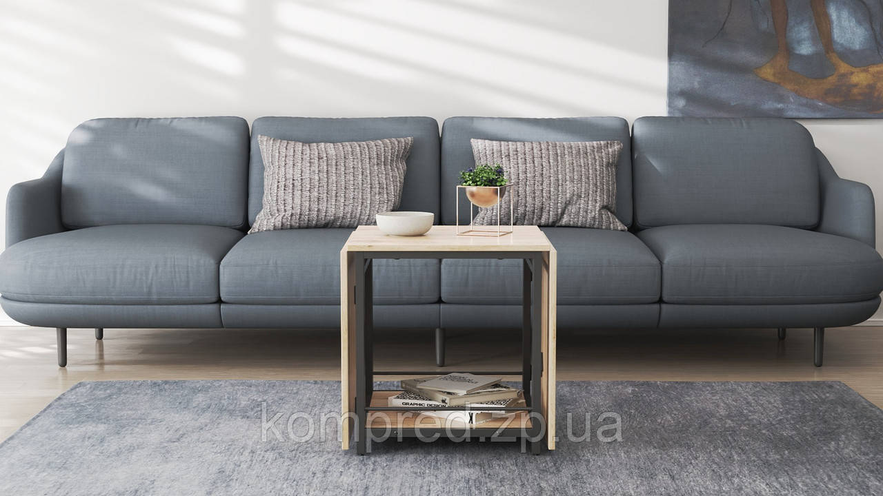Стіл журнальний трансформер Куб Комбо Ferrum-decor 540x532x500 Чорний метал ДСП Дуб Сан-Марино 16 мм (FRD-105151), фото 1