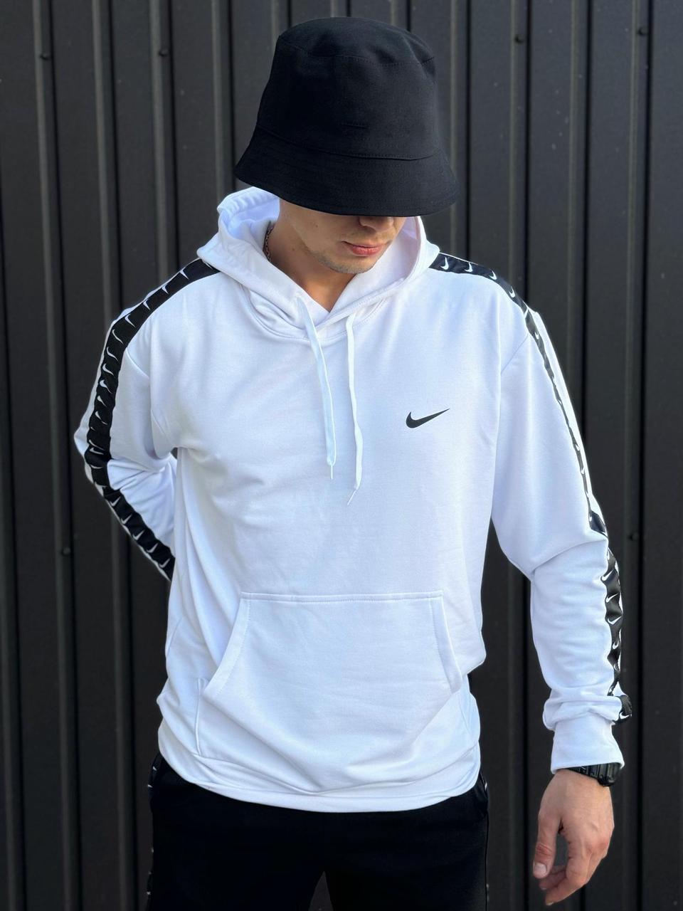 Худі чоловіче біле з лампасом Nike (Найк) весна осінь розмір: XS, S, M, L, XL, фото 1