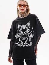 Футболка з вареним ефектом та рукавами з сітки "Хел Кет"