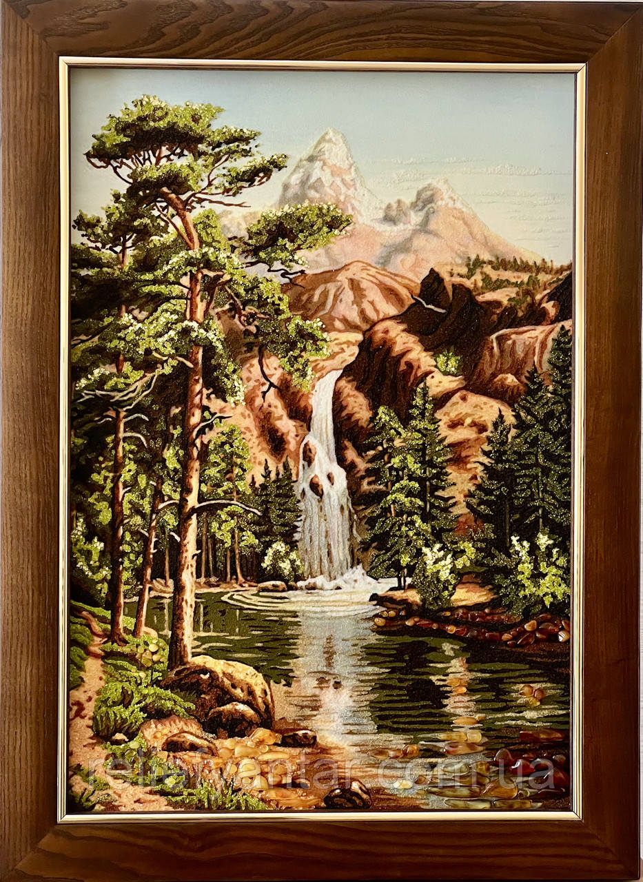 Картина з бурштину "Водоспад" 40*60 см, фото 1