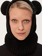 В'язана балаклава-хомут із вушками Тедді чорний