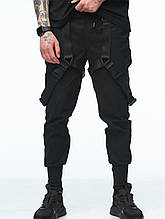 Карго штани з котону та стропами Кіоші чорний S, M, L, XL, XXL