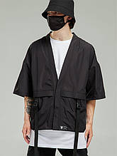 Кімоно з плащової тканини на інтерлоці Лю Кан чорний S/M, L/XL