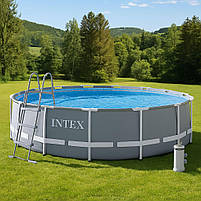 Басейн каркасний Intex Prism Frame 26722 427×107 см — круглий з насосом, драбина, тент, підстилка, фото 3