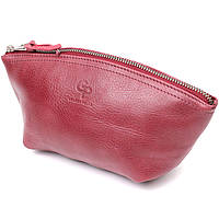 Женская кожаная косметичка бордовая GRANDE PELLE из натуральной кожи с зеркалом 22х10х7 см BUV