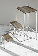 Табурет драбина на три щаблі Molla Max 65 см білий/дуб сонома