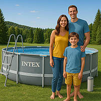 Басейн каркасний Intex Prism Frame 26722 427×107 см — круглий з насосом, драбина, тент, підстилка, фото 2