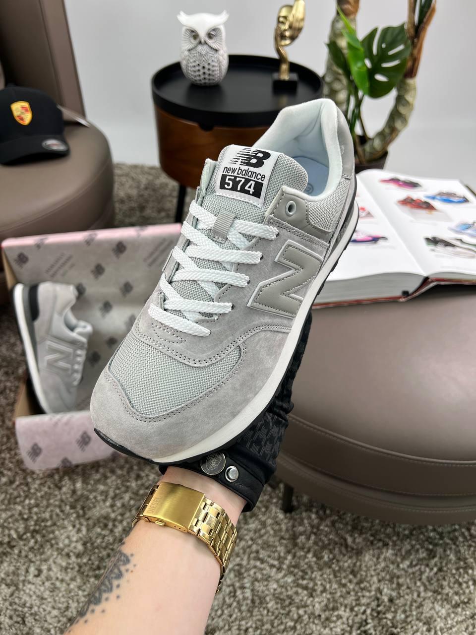 Чоловічі кросівки New Balance 574 Light Grey Black, кеди Нью Беланс замша шкіра текстиль сірі. Чоловіче взуття