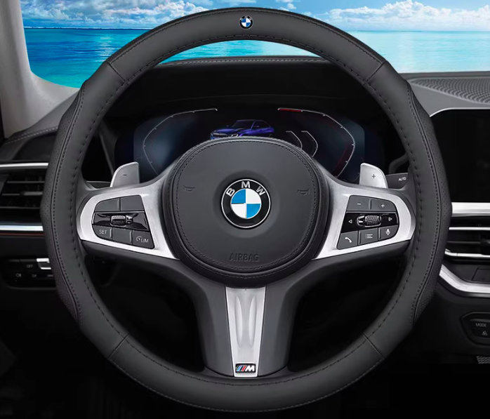 Чохол на кермо для автомобіля BMW з натуральної шкіри, фото 1