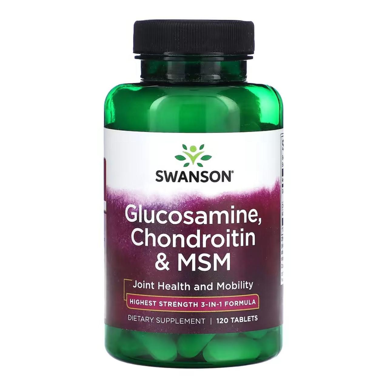 Глюкозамін, хондроїтин та ЧСЧ Swanson Glucosamine, Chondroitin & Msm, 120 таблеток, фото 1
