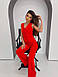 Ультрастильний жіночий брючний костюм, жилетка + брюки палаццо, червоний, фото 5