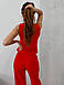 Ультрастильний жіночий брючний костюм, жилетка + брюки палаццо, червоний, фото 6