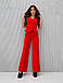 Ультрастильний жіночий брючний костюм, жилетка + брюки палаццо, червоний, фото 3