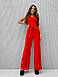 Ультрастильний жіночий брючний костюм, жилетка + брюки палаццо, червоний, фото 2