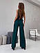 Ультрастильний жіночий брючний костюм, жилетка + брюки палаццо, темно-зелений, фото 6