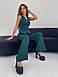 Ультрастильний жіночий брючний костюм, жилетка + брюки палаццо, темно-зелений, фото 4