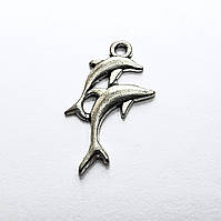 Підвіски металеві Finding Кулон дельфіни Античне срібло 25 мм x 17 мм х 1.6 мм