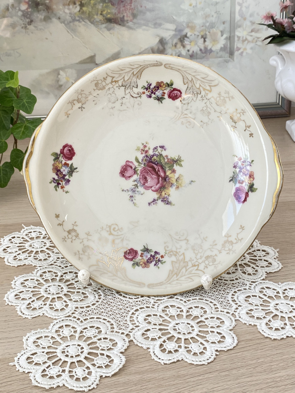 Німецька антикварна фарфорова тарілка, порцеляна з трояндами, Seltmann Porzellan, Німеччина, фото 1
