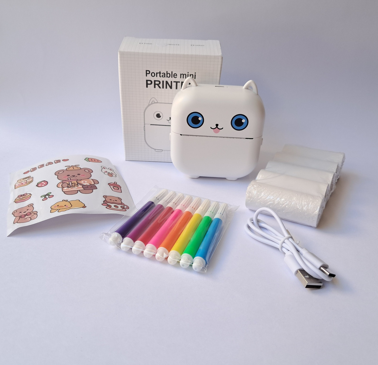 Портативний дитячий термопринтер Котик із набором Bluetooth X18-W білий, фото 1