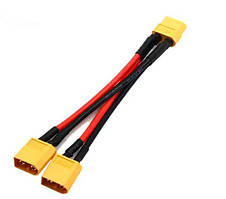 Перехідник АКБ з кабелем 14 AWG з XT60 Мама на х2 XT60 Папа AMASS довжина 10 см - 1 шт.