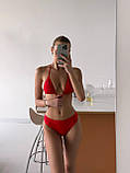 Комплект - трійки, червоний купальник на завязках з довгою прозорою тунікою, фото 2