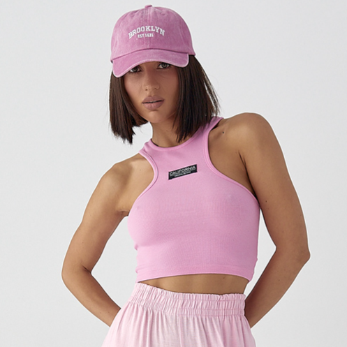 Приталений жіночий топ у рубчик рожевий трикотажний спортивний топік для фітнесу, фото 1