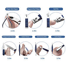Манікюрно-педикюрний набір RESTEQ з інструментами для догляду за обличчям — 18 предметів у стильному синьому футлярі, фото 5