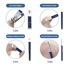 Манікюрно-педикюрний набір RESTEQ з інструментами для догляду за обличчям — 18 предметів у стильному синьому футлярі, фото 4